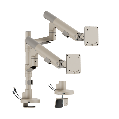 SlimBrace Dual-Screen Heavy-Duty Pole-Mounted Gas Spring Monitor Arm with USB-A & USB-C Ports LDT102-C024UCP Balances elegance and strength. from china(chinese)