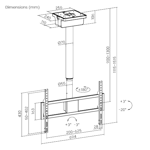Motorized Swivel TV Ceiling Mount with Stepless Height Adjustment PLB-M0946LS For most 37”~86” TVs from china(chinese)
