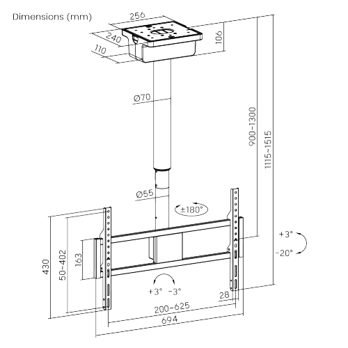 Motorized Swivel TV Ceiling Mount with Mechanical Height Adjustment PLB-M0946S For most 37”~86” TVs from china(chinese)