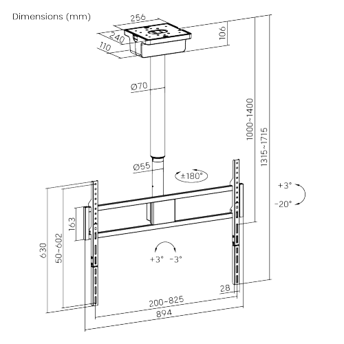 Motorized Swivel TV Ceiling Mount with Stepless Height Adjustment PLB-M0968LS For most 50”~100” TVs from china(chinese)