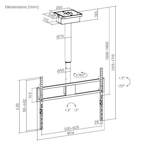 Motorized Swivel TV Ceiling Mount with Mechanical Height Adjustment PLB-M0968S For most 50”~100” TVs from china(chinese)