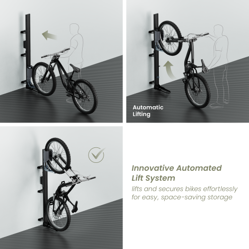 EasyLift Vertical On-Wall Swiveling Bike Rack with E-Bike Adapter Holder & Wheel Holder LBM12-03 Lifts and secures bikes effortlessly for easy, space-saving storage from china(chinese)