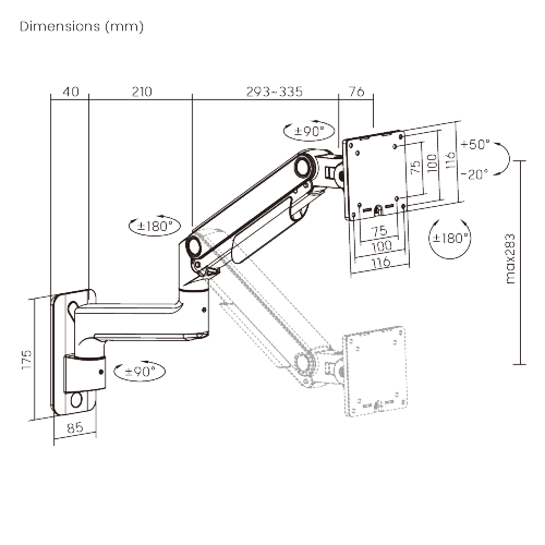 Economical Heavy-Duty Wall-Mounted Gas Spring Monitor Arm LDA74-112 For Most 17"-49" Monitors from china(chinese)