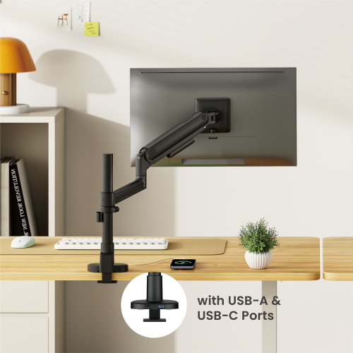 Economy Sleek Pole-Mounted Mechanical Spring Monitor Arm with USB 3.0 Ports LDT122-C012UCPE Sturdy metal build, fluid rounded design, cost-efficiency. from china(chinese)