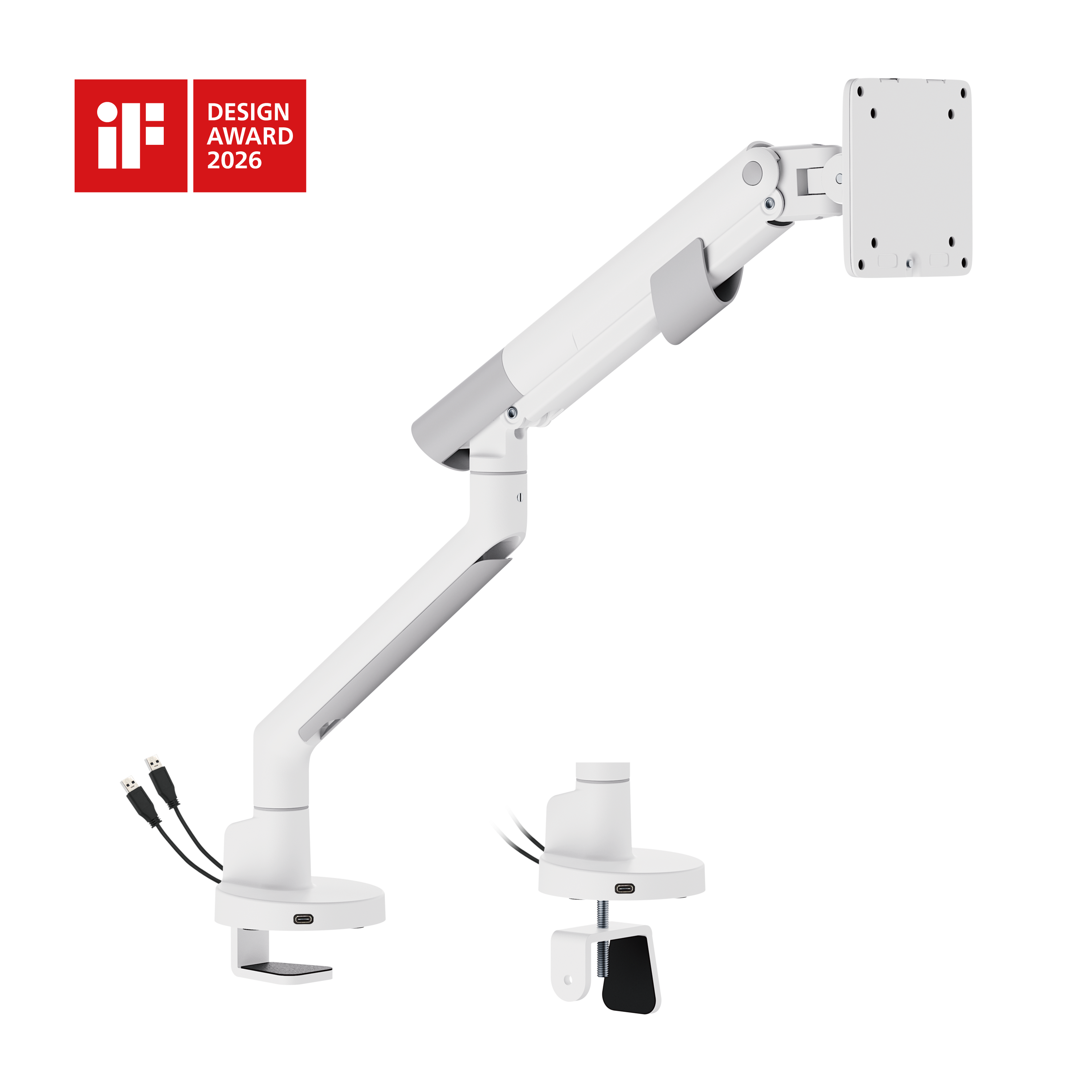 Nova Slim Mechanical Spring Monitor Arm with USB-A & USB-C Ports