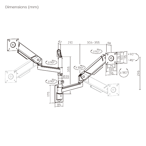 LIFTMAX Heavy-Duty Dual-Screen Gas Spring Wall-Mounted Monitor Arm LDA115-114  from china(chinese)