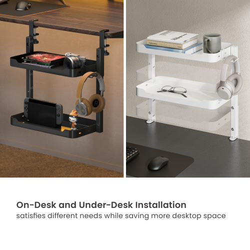 Clamp-On Organizer Shelf DET06-01 Maximize Your Space: On-Desk & Under-Desk Installation from china(chinese)