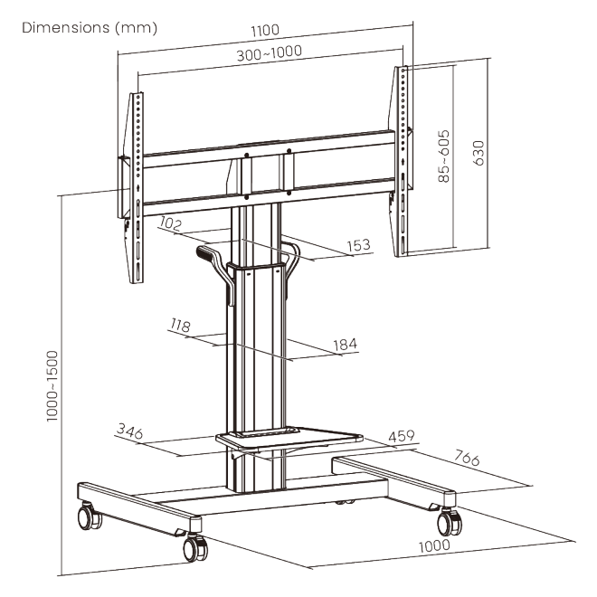 Motorized Heavy-Duty TV Cart TTL21H-610FW  Powerful motor delivers smooth, quiet height adjustment- even for heavy TVs from china(chinese)
