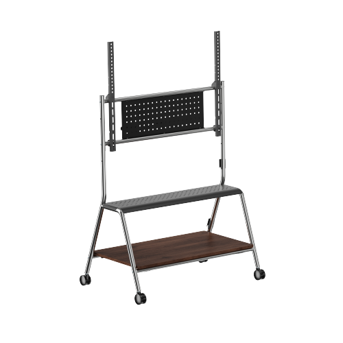 Heavy-Duty Polished Stainless Steel TV Cart (for 55"-95" TVs) MP0512-01 with 1 Curved Metal Shelf + 1 Walnut-Finish Storage Shelf from china(chinese)