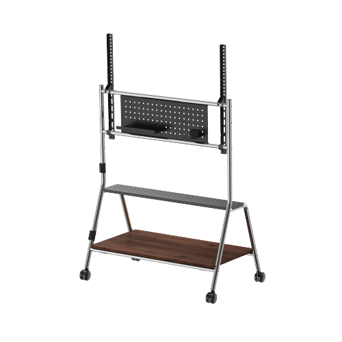Heavy-Duty Polished Stainless Steel TV Cart (for 55"-95" TVs) MP0512-01 with 1 Curved Metal Shelf + 1 Walnut-Finish Storage Shelf from china(chinese)