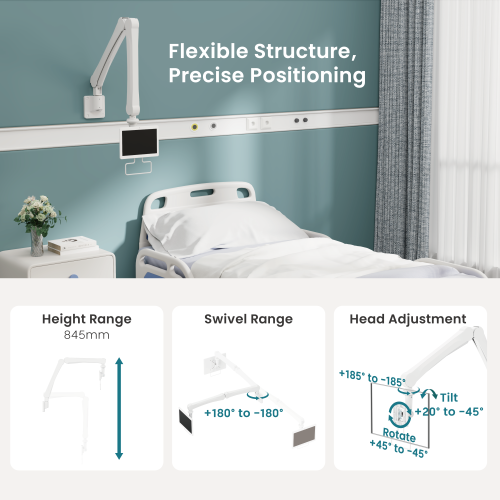Medical Wall-Mounted Monitor Arm (845mm Height Range) MED11-1H Weight Capacity 3-5.5kg (6.6-12.1lbs) from china(chinese)