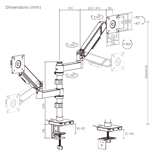 GeometricBlok Pole-Mounted Dual-Screen Gas Spring Monitor Arm with 3.0 USB-A & USB-C Ports LDT126-C024UCP Gaming-Inspired Aesthetics with Great Value from china(chinese)