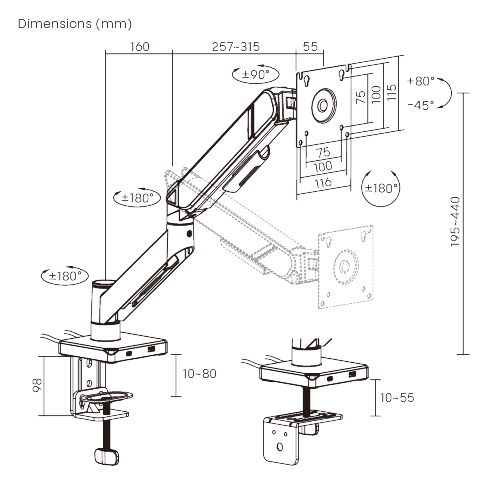 GeometricBlok Single-Screen Gas Spring Monitor Arm with 3.0 USB-A & USB-C Ports LDT126-C012UC Gaming-Inspired Aesthetics with Great Value from china(chinese)
