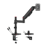 GeometricBlok Pole-Mounted Single-Screen Gas Spring Monitor Arm with 3.0 USB-A & USB-C Ports