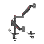 GeometricBlok Pole-Mounted Dual-Screen Gas Spring Monitor Arm with 3.0 USB-A & USB-C Ports