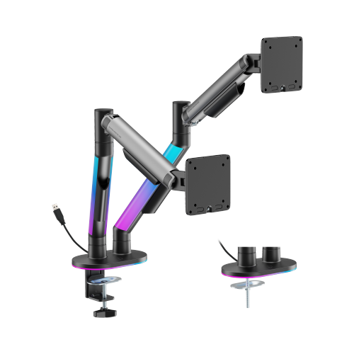 EVERGLOW Dual-Screen Gas Spring Monitor Arm with RGB Lighting LDT119-C024L Lights up your zone with full illumination. from china(chinese)
