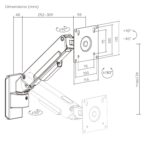 Linear Edge Wall-Mounted Gas Spring Monitor Arm LDA134-111  Metal Excellence for Smarter Workspaces from china(chinese)