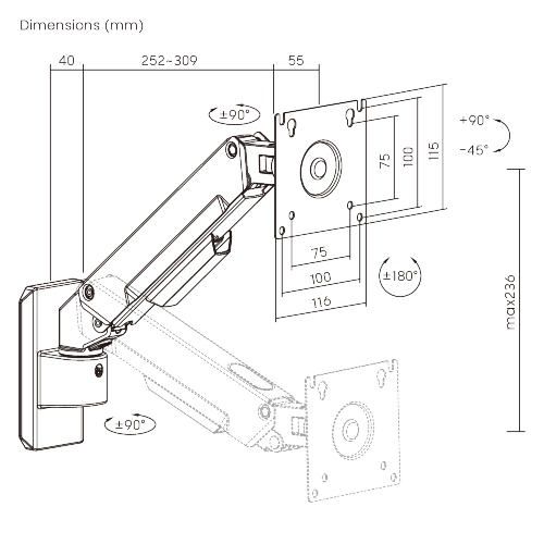 Linear Edge Wall-Mounted Mechanical Spring Monitor Arm LDA134-111E Metal Excellence for Smarter Workspaces from china(chinese)
