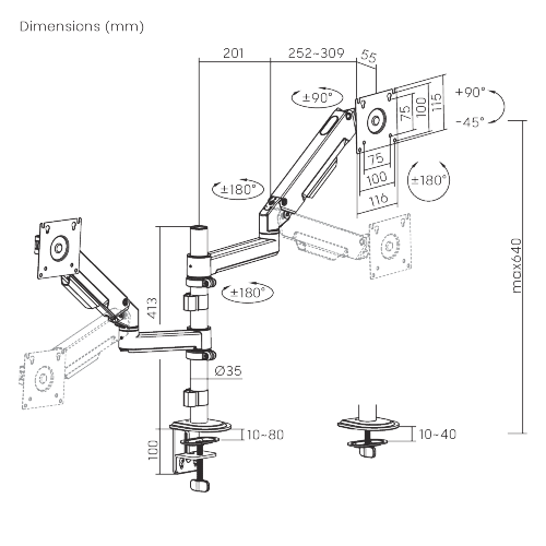 Linear Edge Pole-Mounted Dual-Screen Gas Spring Monitor Arm LDT134-C024P  Metal Excellence for Smarter Workspaces from china(chinese)