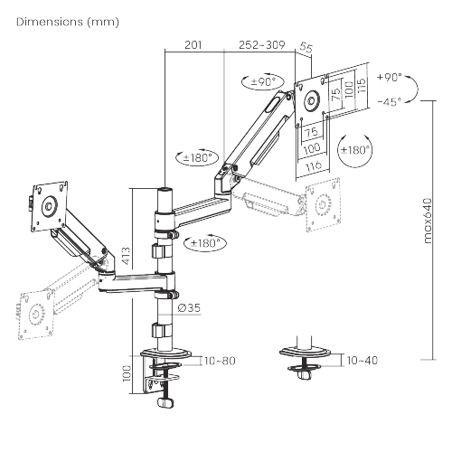Linear Edge Pole-Mounted Dual-Screen Mechanical Spring Monitor Arm LDT134-C024PE Metal Excellence for Smarter Workspaces from china(chinese)