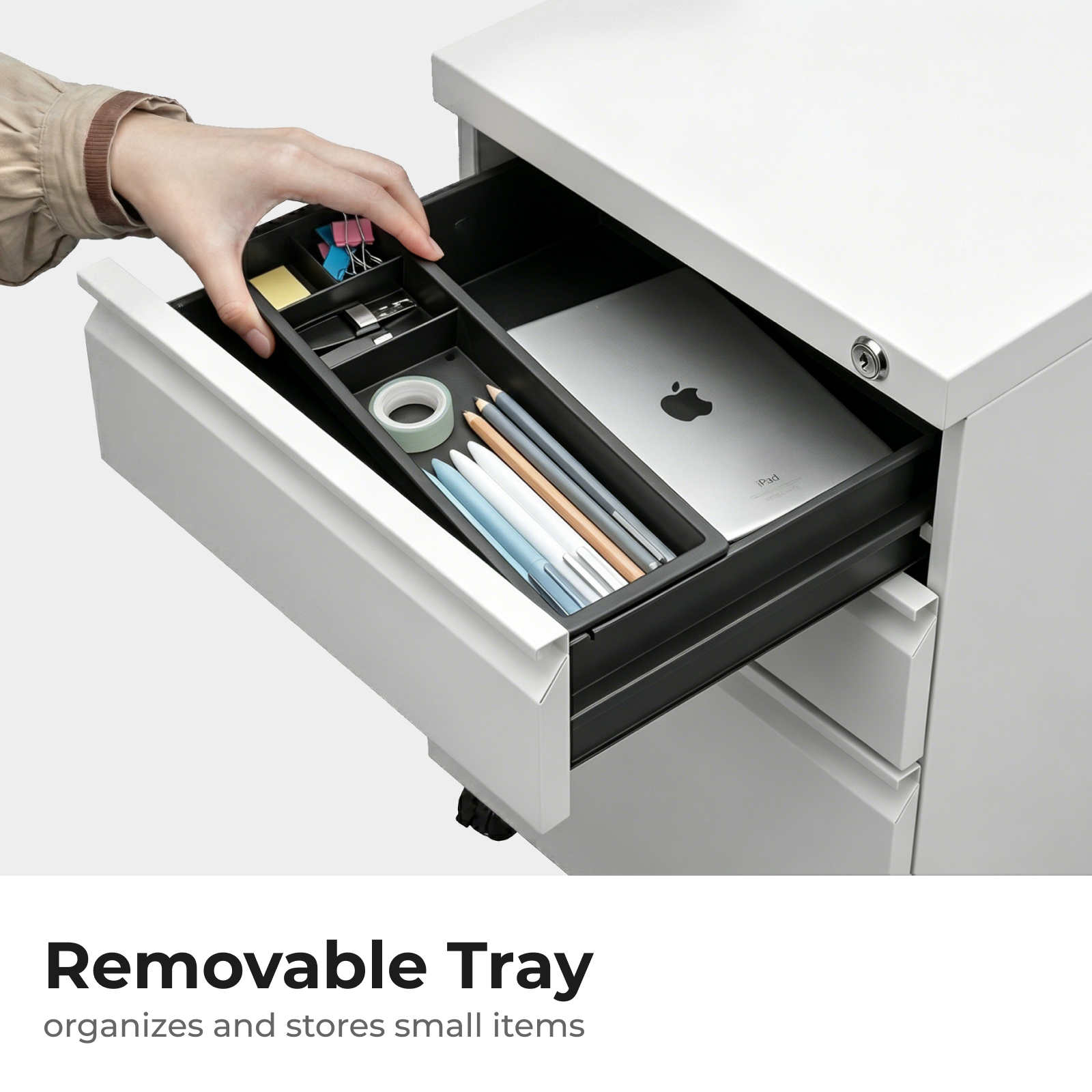 3-Drawer Wheeled Mobile File Cabinet with Lock