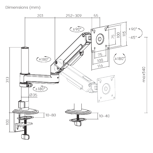 Linear Edge Pole-Mounted Single-Screen Gas Spring Monitor Arm LDT134-C012P Metal Excellence for Smarter Workspaces from china(chinese)