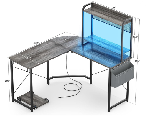 NEW ERA Fully-Equipped Corner Gaming Desk with RGB Lighting & US Power Outlets GMD15-31 Space optimized, joy amplified. from china(chinese)