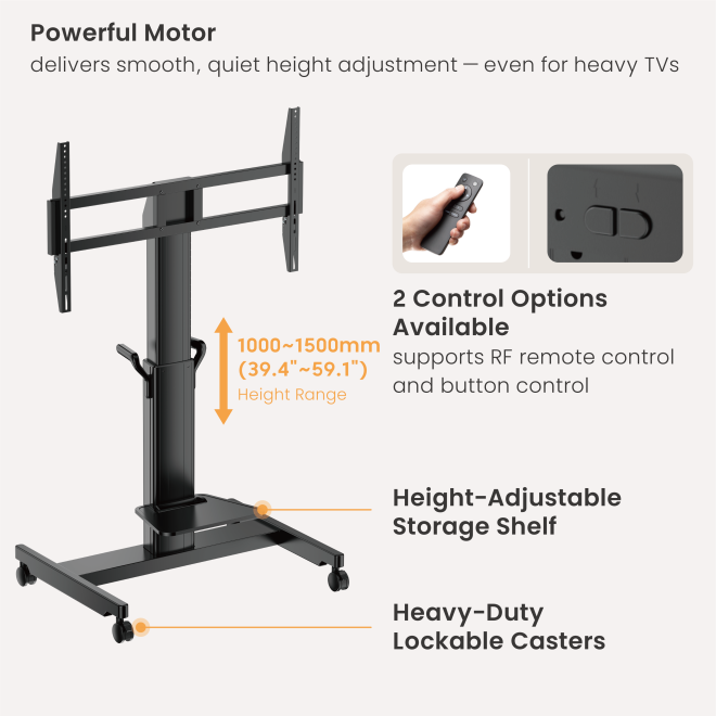 Motorized Heavy-Duty TV Cart TTL21H-610FW  Powerful motor delivers smooth, quiet height adjustment- even for heavy TVs from china(chinese)