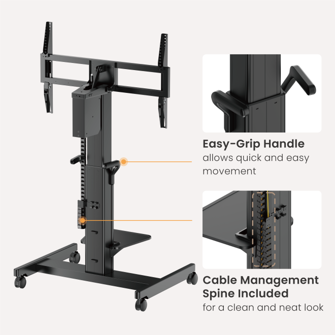 Motorized Heavy-Duty TV Cart with Tilt Adjustment TTT21H-69FW Powerful motor delivers smooth, quiet height adjustment- even for heavy TVs from china(chinese)