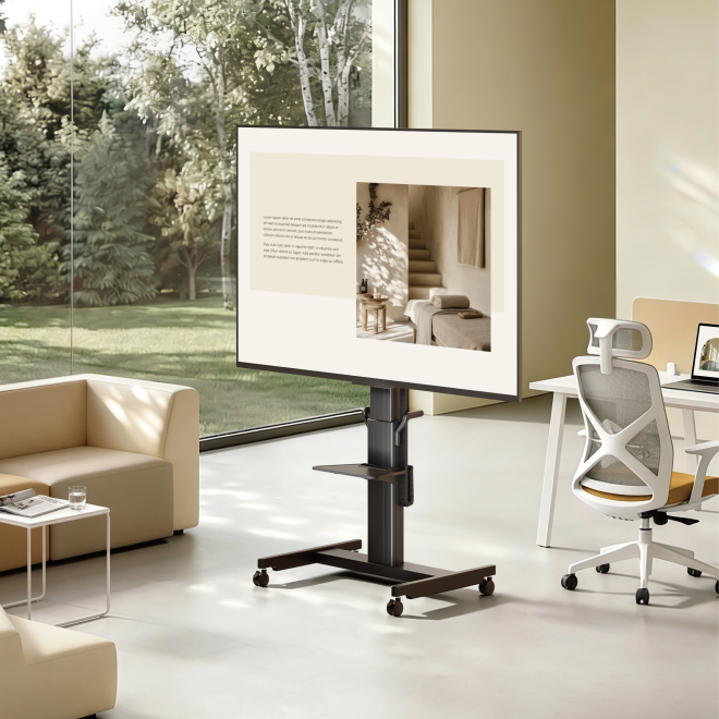 Motorized Heavy-Duty TV Cart with Tilt Adjustment TTT21H-69FW Powerful motor delivers smooth, quiet height adjustment- even for heavy TVs from china(chinese)