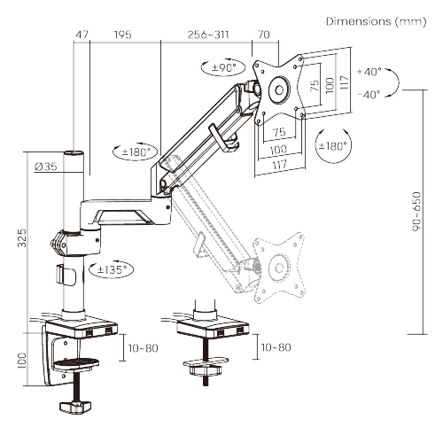 Single Monitor Pole-Mounted Epic Gas Spring Aluminum Monitor Arm with USB LDT37-C012UP For Most 17"-32" Monitors from china(chinese)