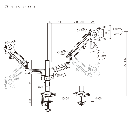 Dual Monitors Pole-Mounted Epic Gas Spring Aluminum Monitor Arm with USB LDT37-C024UP For Most 17"-32" Monitors from china(chinese)