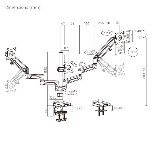 Triple Monitors Pole-Mounted Epic Gas Spring Aluminum Monitor Arm with USB LDT37-C036UP For Most 17"-27" Monitors from china(chinese)