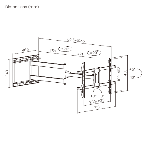 Extra Long Arm Full-Motion TV Wall Mount LPA84-463XL for most 43"-80" TVs from china(chinese)