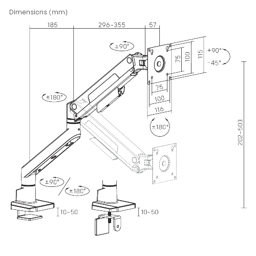 Single-Screen Heavy-Duty Gas Spring Monitor Arm LDT132-C012 For Most 17”-45” Screens from china(chinese)