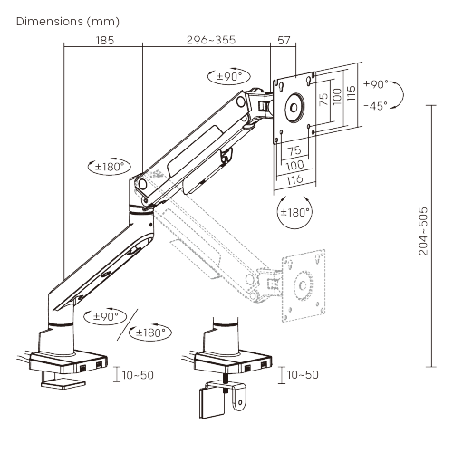 Single-Screen Heavy-Duty Mechanical Spring Monitor Arm with USB Ports LDT132-C012UCE For Most 17”-45” Screens from china(chinese)