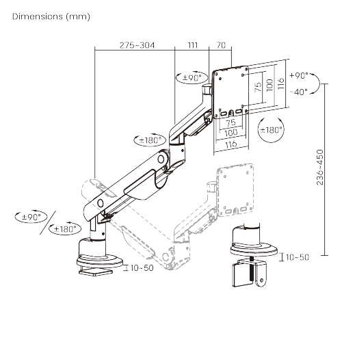 Single-Screen Space-Efficient Gas Spring Monitor Arm LDT133-C012 For most 17”-40” Screens from china(chinese)