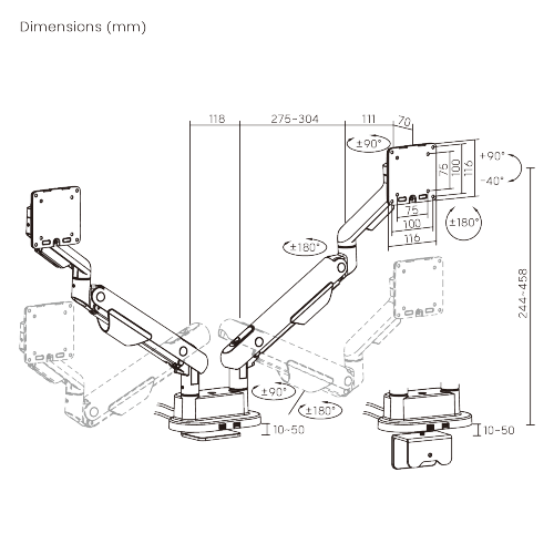 Dual-Screen Space-Efficient Gas Spring Monitor Arm with USB Ports LDT133-C024UC For most 17”-35” Screens from china(chinese)