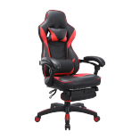 PU Leather Gaming Chair with Retractable Footrest, Headrest and Lumbar Support