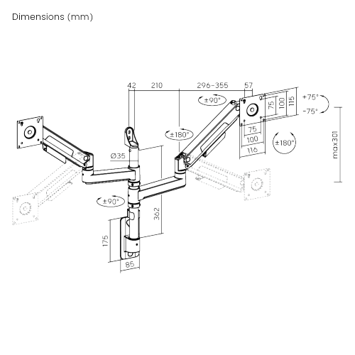 Dual-Screen Heavy-Duty Gas Spring Monitor Wall Mount LDA132-114  from china(chinese)
