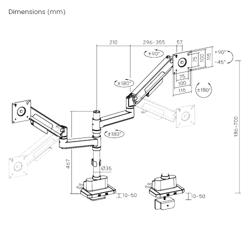 Dual-Screen Pole-Mounted Heavy-Duty Gas Spring Monitor Arm with USB Ports LDT132-C024UCP For Most 17”-40” Screens from china(chinese)