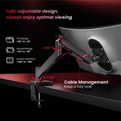 GeometricBlok Single-Screen Gas Spring Monitor Arm with 3.0 USB-A & USB-C Ports
