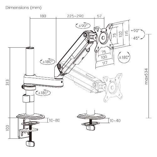 Super Economy Gas Spring Pole-Mounted Monitor Arm LDT112-C012P Designed for precision and comfort. from china(chinese)