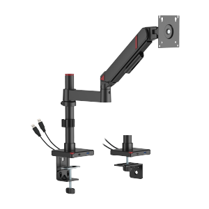GeometricBlok Pole-Mounted Single-Screen Mechanical Spring Monitor Arm with 3.0 USB-A & USB-C Ports
