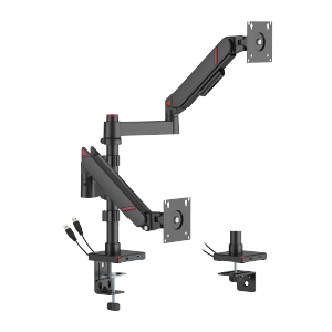 GeometricBlok Pole-Mounted Dual-Screen Mechanical Spring Monitor Arm with 3.0 USB-A & USB-C Ports