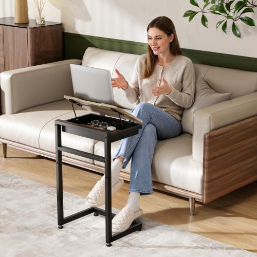 Tiltable C-Shaped Side Table with Storage Box TS11-01 Work, Relax, Store — All in One Smart Side Table from china(chinese)