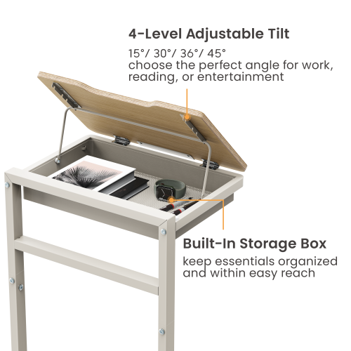 Tiltable C-Shaped Side Table with Storage Box TS11-01 Work, Relax, Store — All in One Smart Side Table from china(chinese)