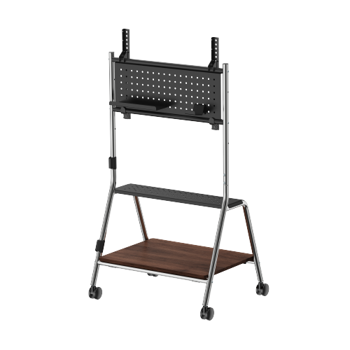 Heavy-Duty Polished Stainless Steel TV Cart (for 43"-75" TVs) MP0512-02 with 1 Curved Metal Shelf + 1 Walnut-Finish Storage Shelf from china(chinese)