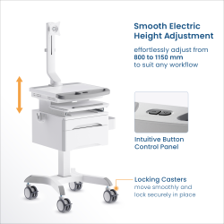 ectric Height-Adjustable Medical Cart with Monitor Mount & Drawers