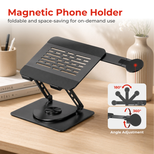  360° Rotating Foldable Stepless Adjustable Laptop Riser with Magnetic Phone Stand LPS01-14  For most 11”-17” laptops, tablets and more from china(chinese)